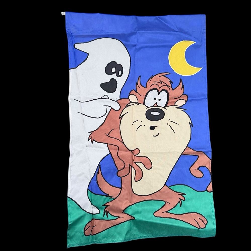 Vtg 1996 Warner Bros Taz Ghost Halloween Flag Banner 28 x 45 in Polyester